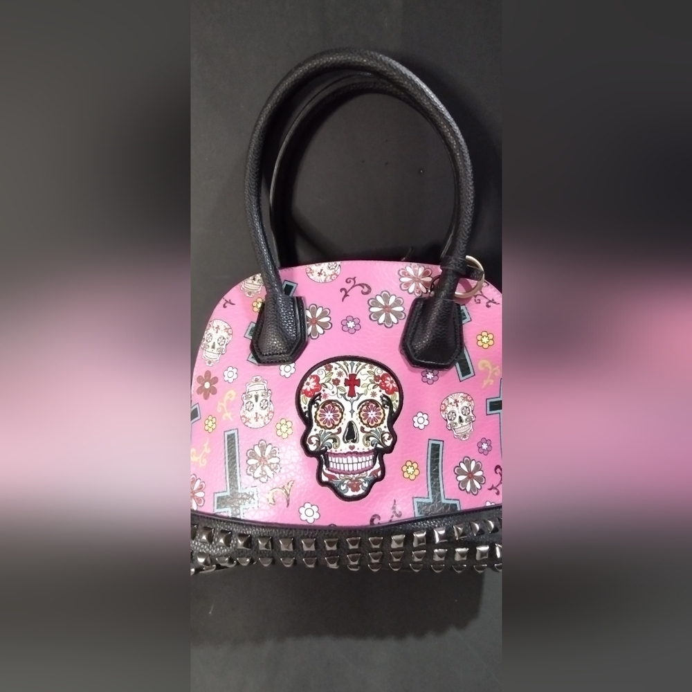 Pink Floral Skull Tote Bag